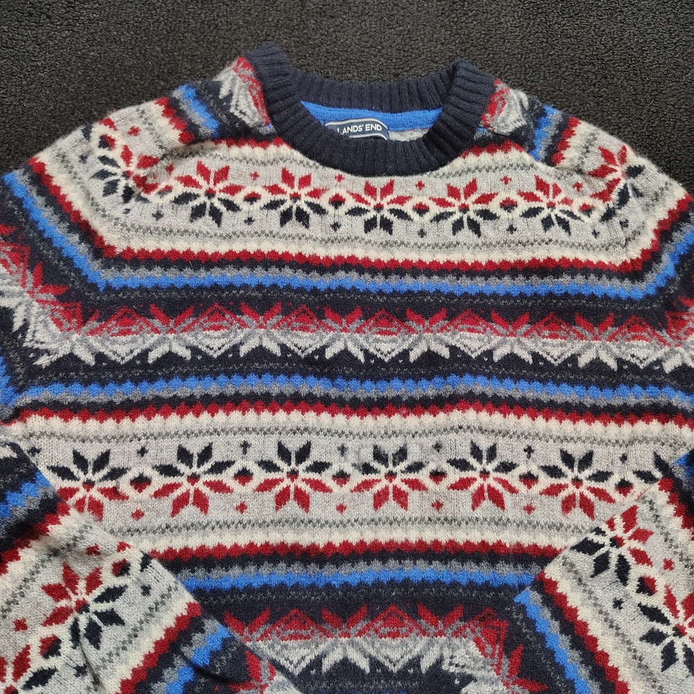 Lands End LambWool Nordic Fair Isle Crew Neck Pullover Sweater Adult Large 42-44